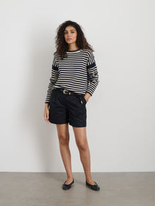 Women | Mariner Striped Rollneck Sweater in Cotton | Navy x Ivory