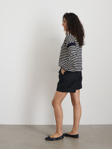 Women | Mariner Striped Rollneck Sweater in Cotton | Navy x Ivory