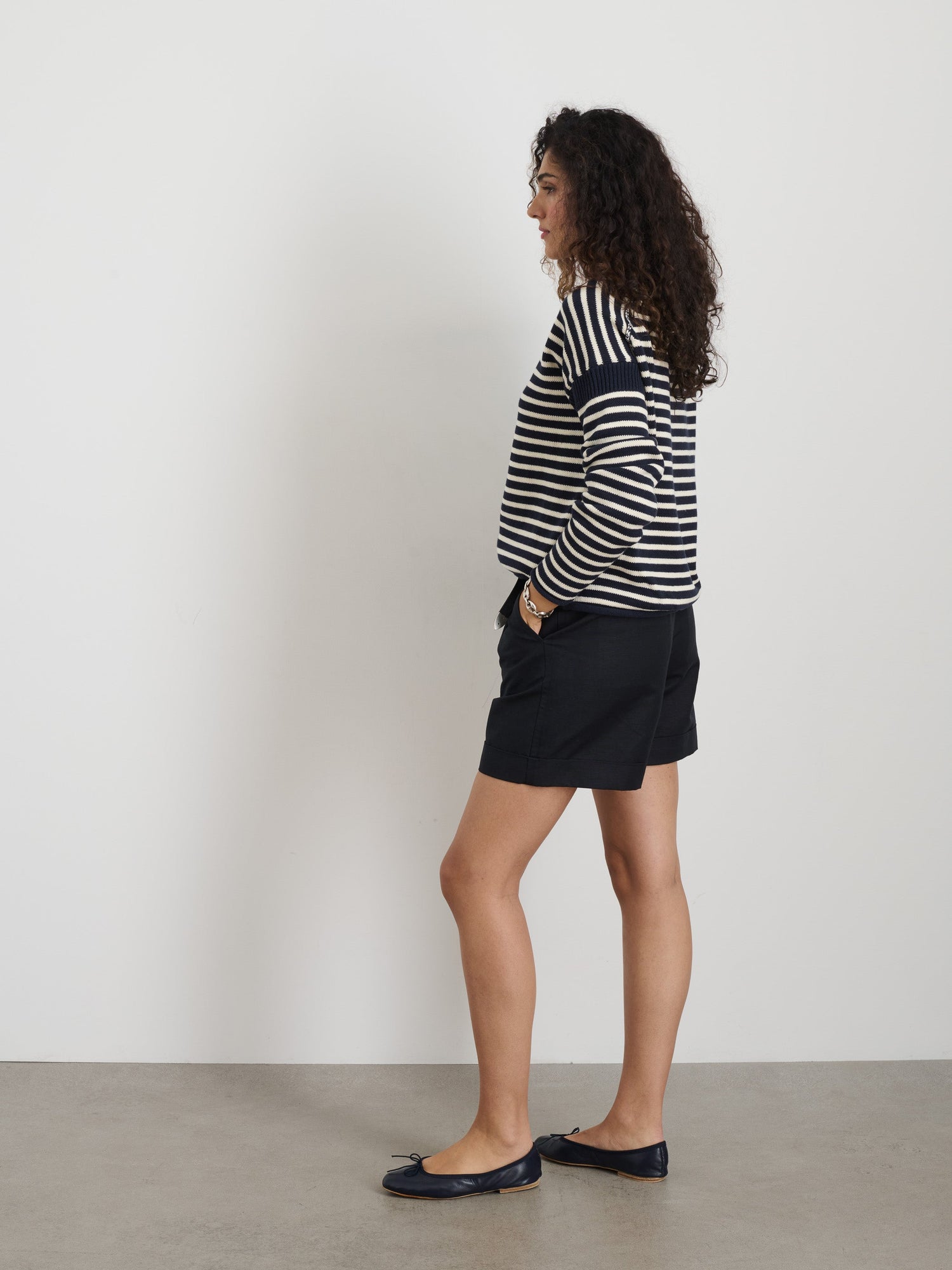 Women | Mariner Striped Rollneck Sweater in Cotton | Navy x Ivory