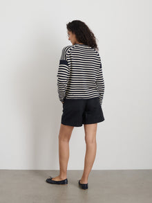 Women | Mariner Striped Rollneck Sweater in Cotton | Navy x Ivory