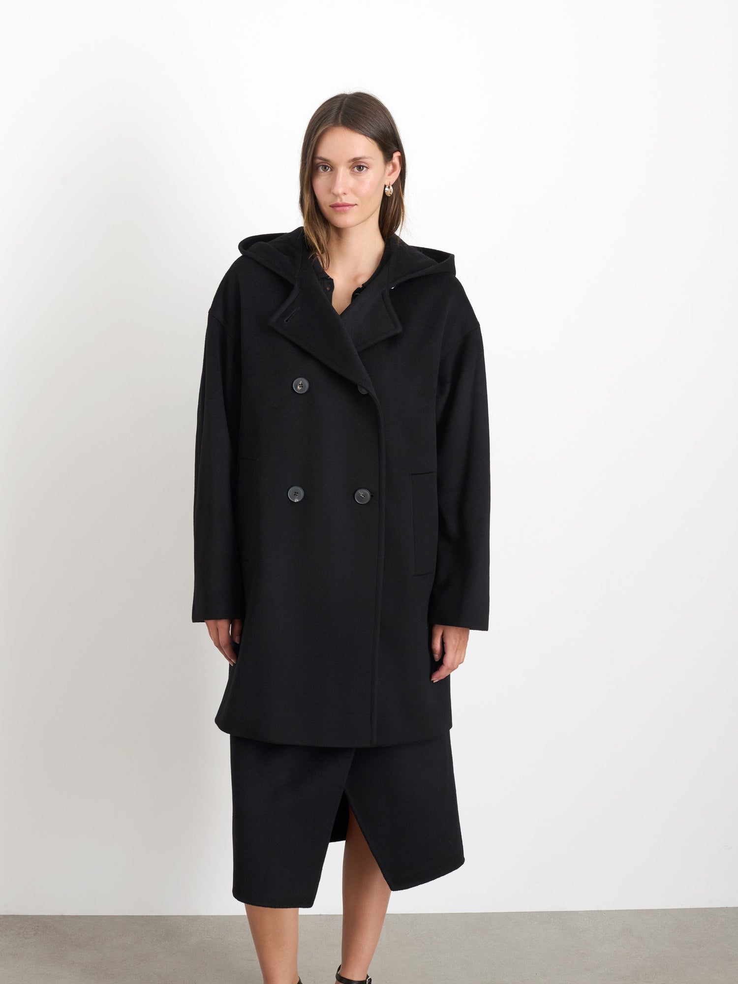 Women | Double Breasted Coat | Cashmere Black