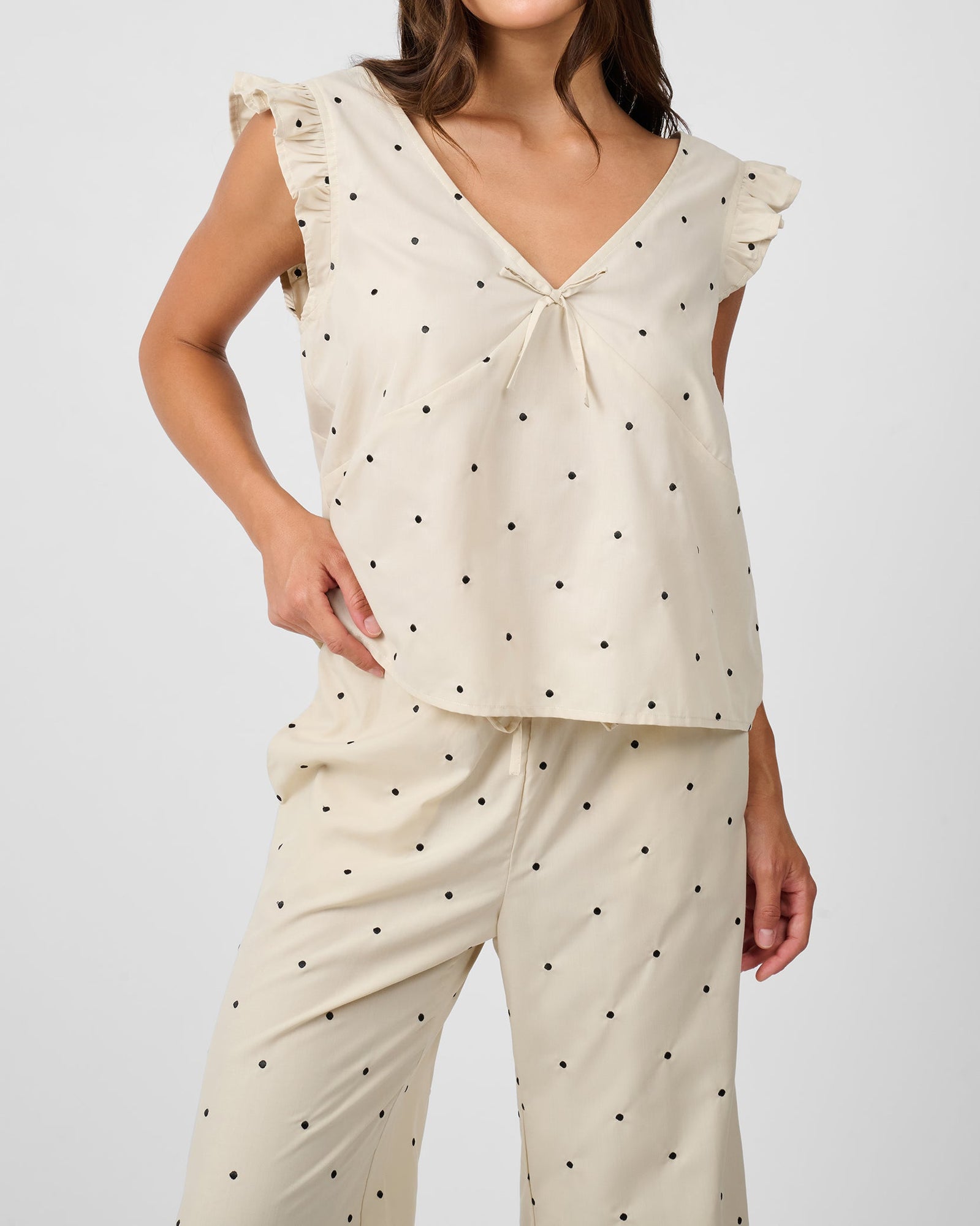 Ruffle Sleeve Boxy Top | Oat/Black