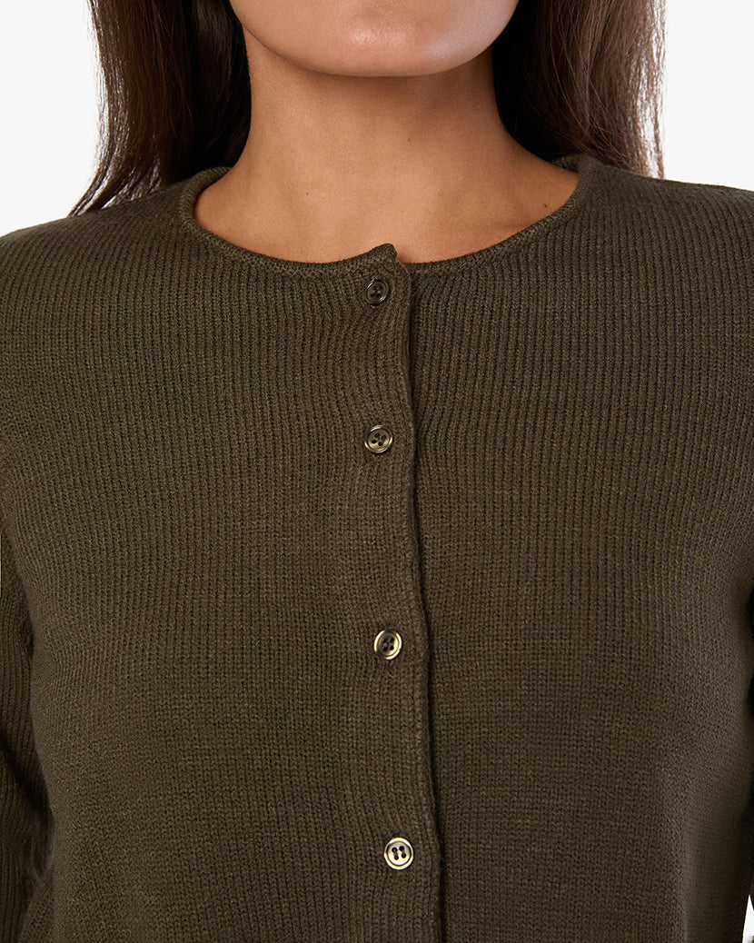 Boxy Crewneck Cardigan | Dark Green