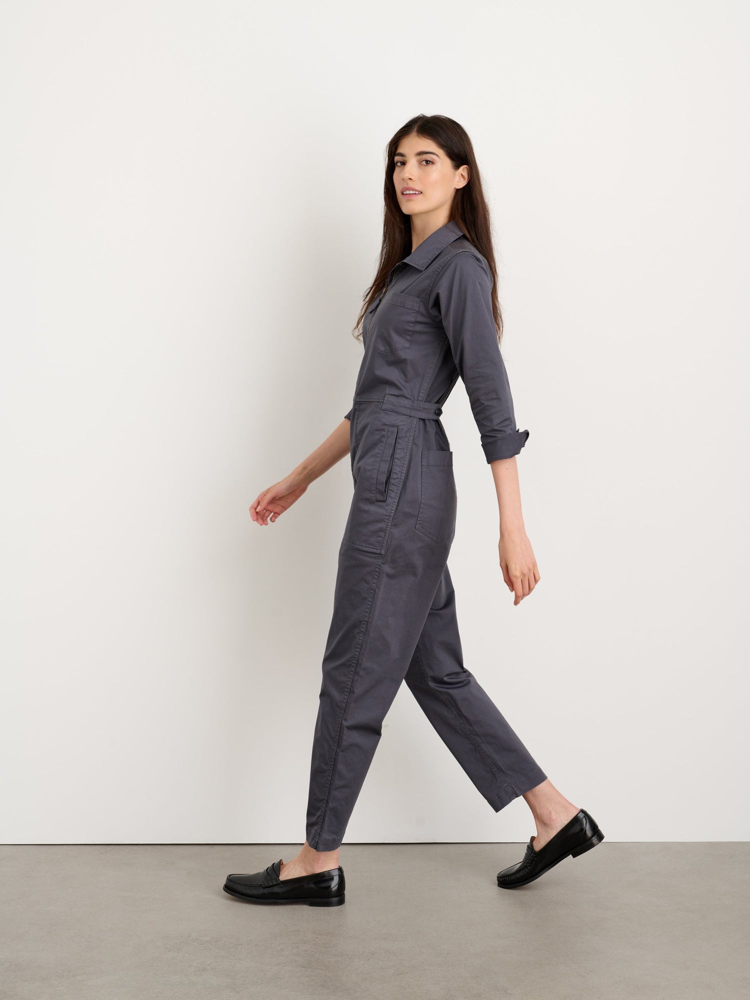Women | Standard Zip Front Jumpsuit | Cotton Twill Iron Grey