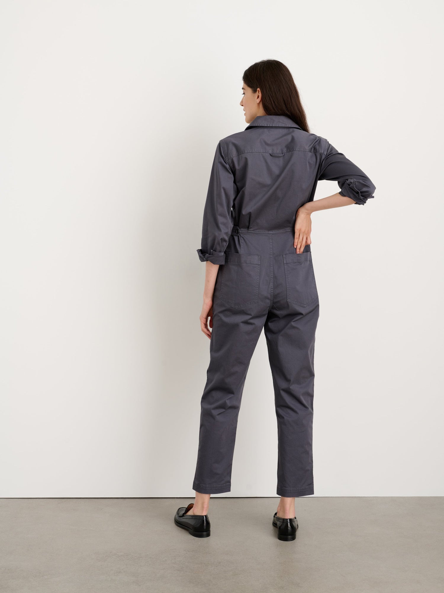 Women | Standard Zip Front Jumpsuit | Cotton Twill Iron Grey