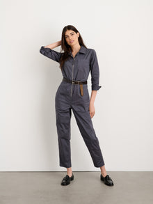 Women | Standard Zip Front Jumpsuit | Cotton Twill Iron Grey