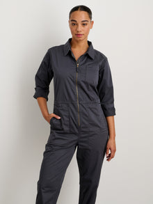 Women | Standard Zip Front Jumpsuit | Cotton Twill Iron Grey