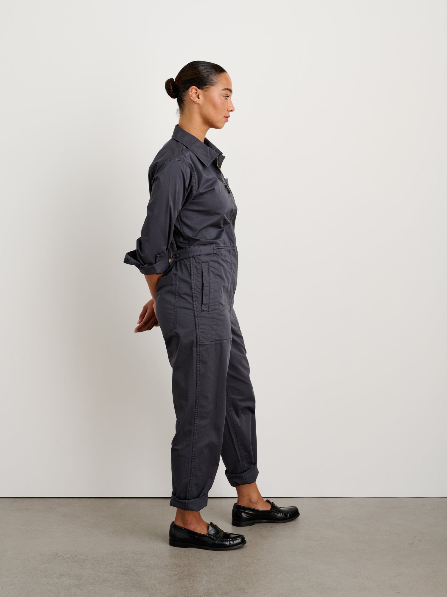 Women | Standard Zip Front Jumpsuit | Cotton Twill Iron Grey