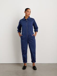 Women | Standard Zip Front Jumpsuit | Cotton Twill Marine Blue