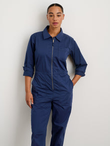 Women | Standard Zip Front Jumpsuit | Cotton Twill Marine Blue