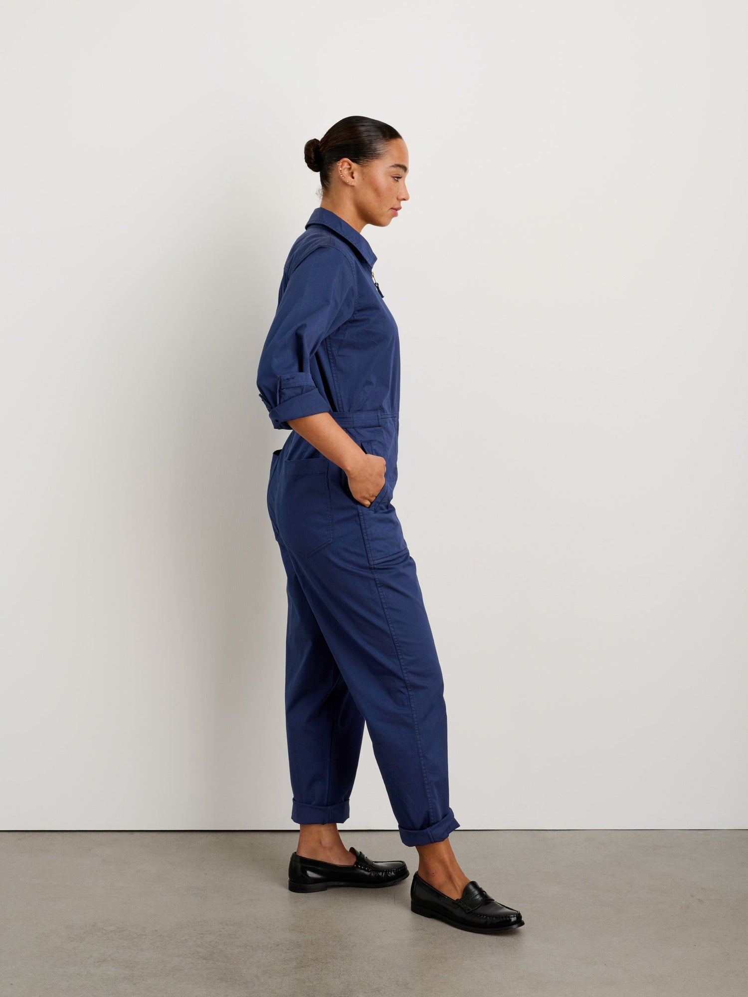Women | Standard Zip Front Jumpsuit | Cotton Twill Marine Blue