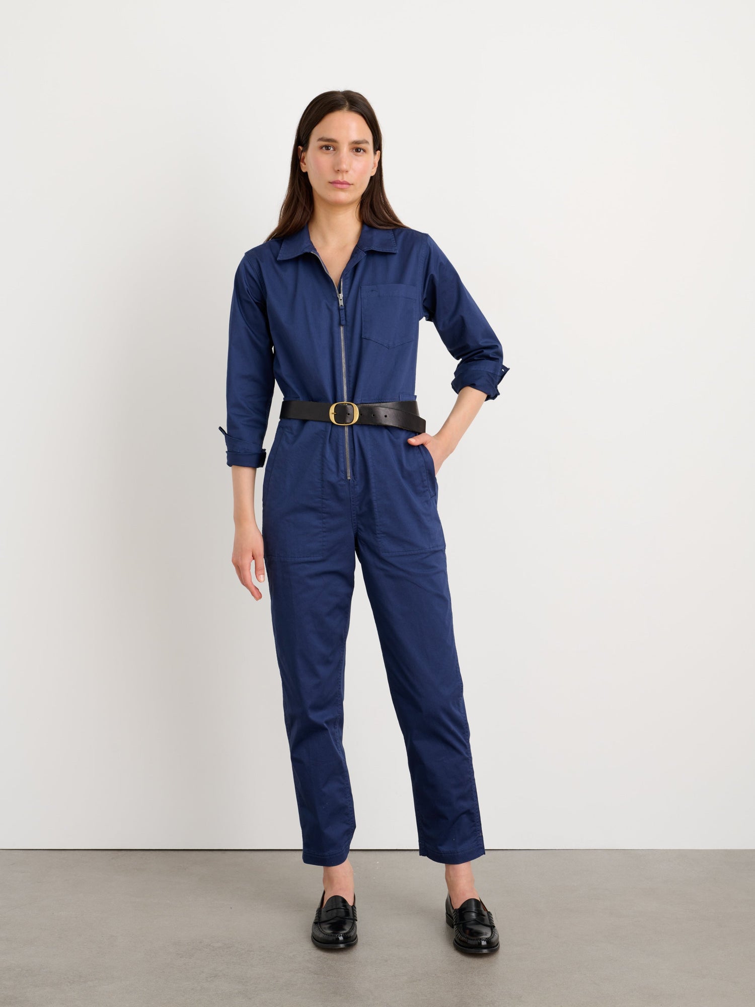 Women | Standard Zip Front Jumpsuit | Cotton Twill Marine Blue