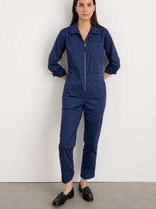Women | Standard Zip Front Jumpsuit | Cotton Twill Marine Blue