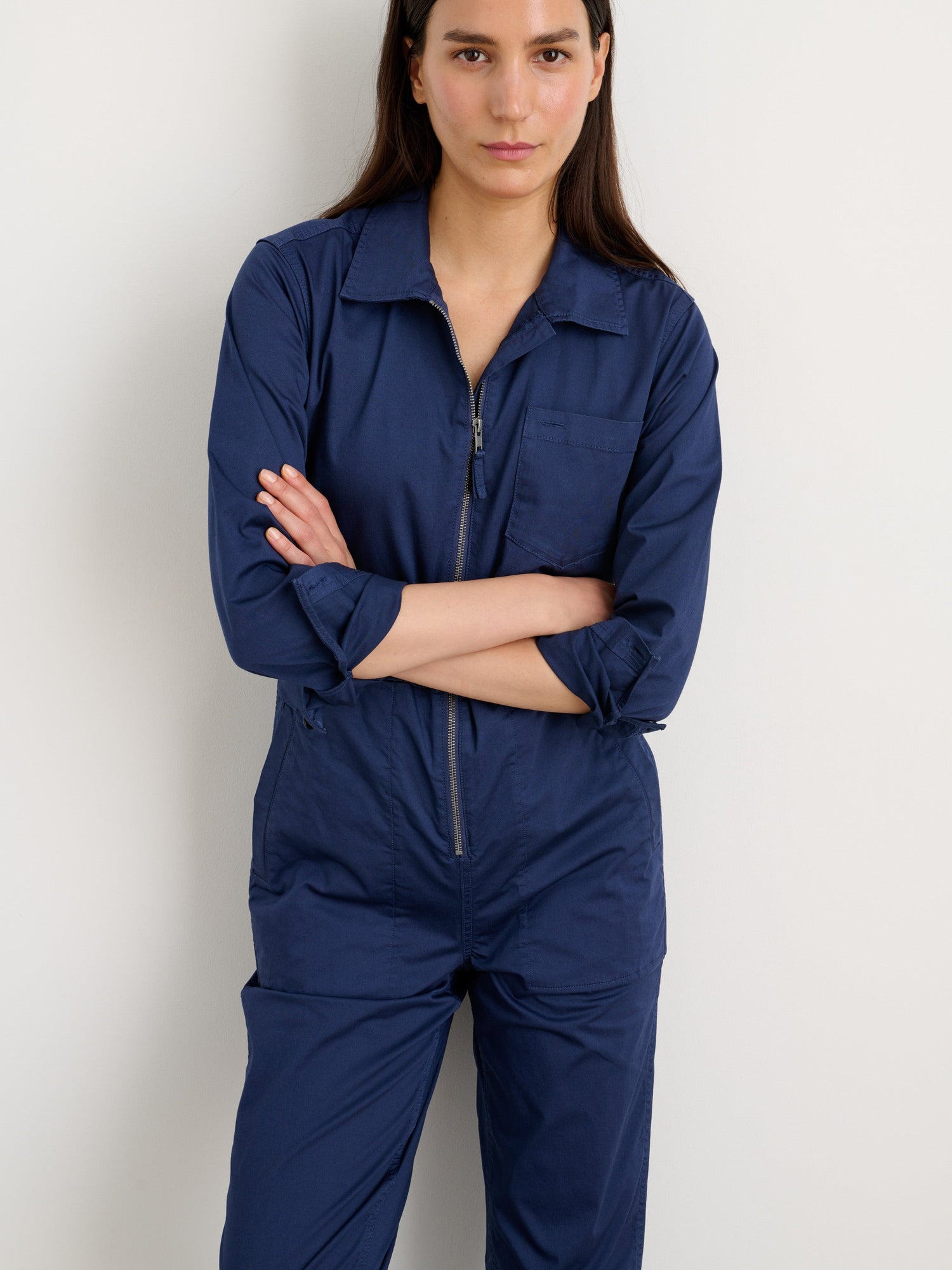 Women | Standard Zip Front Jumpsuit | Cotton Twill Marine Blue