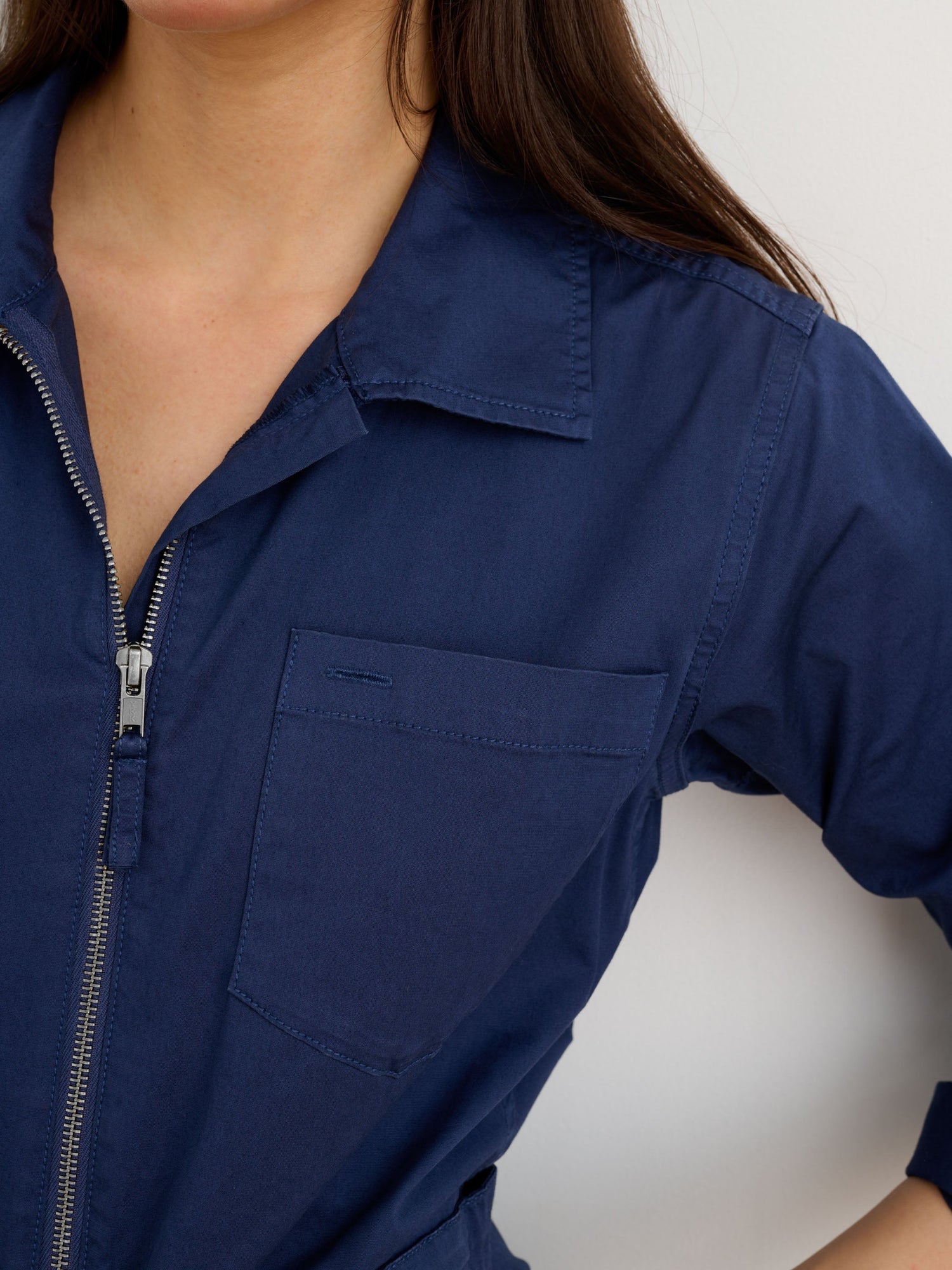 Women | Standard Zip Front Jumpsuit | Cotton Twill Marine Blue