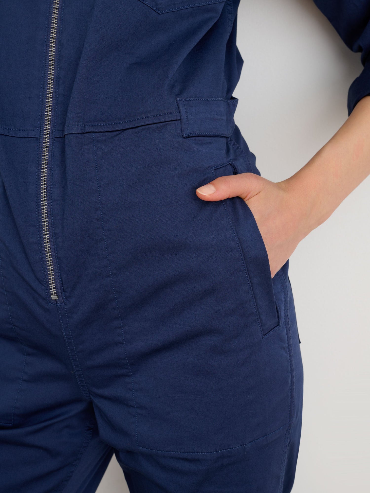 Women | Standard Zip Front Jumpsuit | Cotton Twill Marine Blue