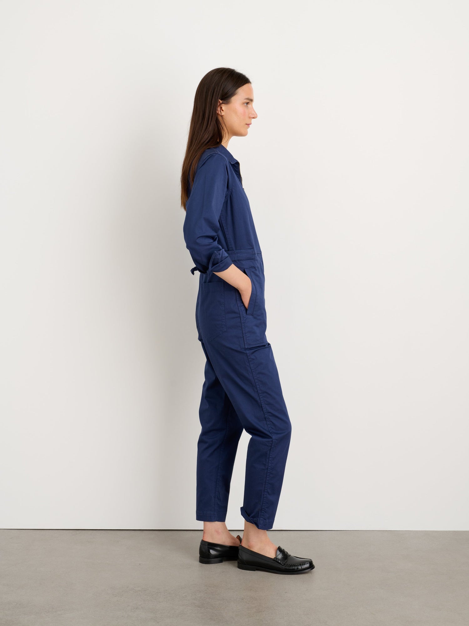 Women | Standard Zip Front Jumpsuit | Cotton Twill Marine Blue