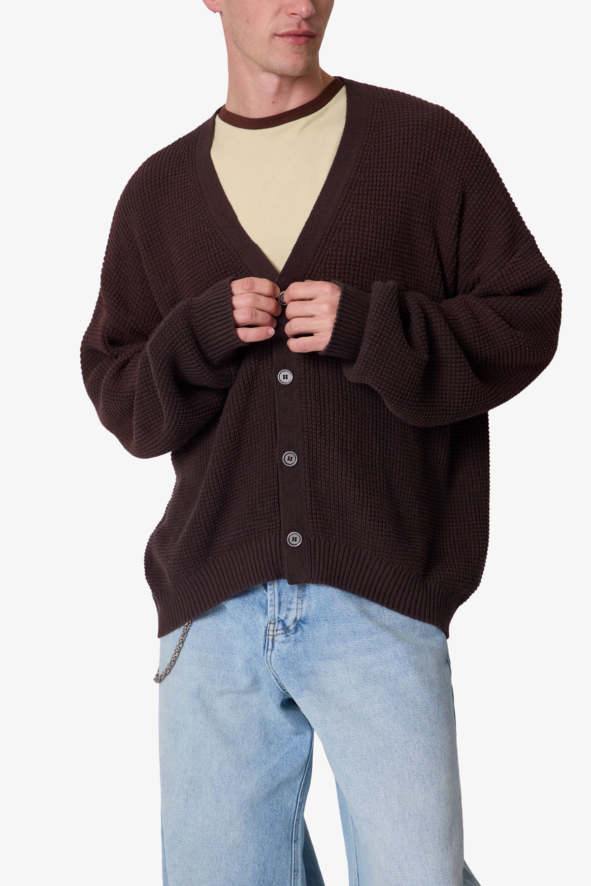 Waffle Cardigan Sweater | Brown