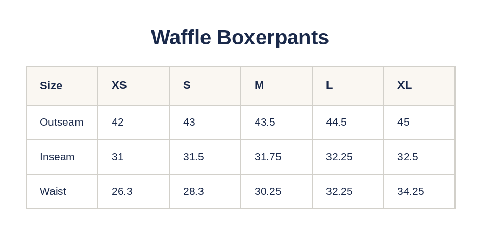 Product size guide