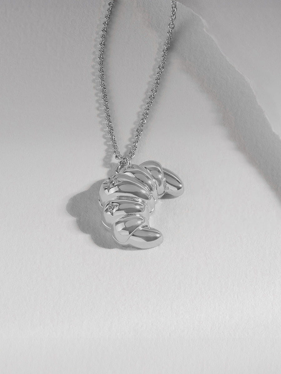 Croissant Necklace | Natural Gemstone | Silver Rhodium Plated Brass