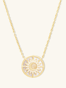 Sunlit Crescent Necklace | Mother of Pearl/5A Grade Cubic Zirconia | 14K Gold Plated Brass