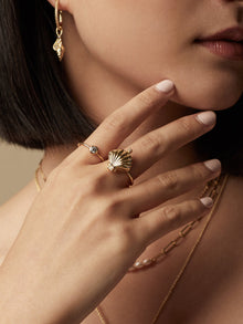 Sundaze Shell Locket Ring | Freshwater Pearls/5A Grade Cubic Zirconia | 14K Gold Plated Brass