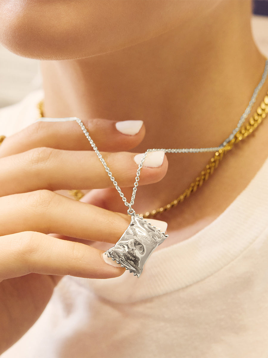 Bag of Chips Necklace | Silver Rhodium Plated Brass
