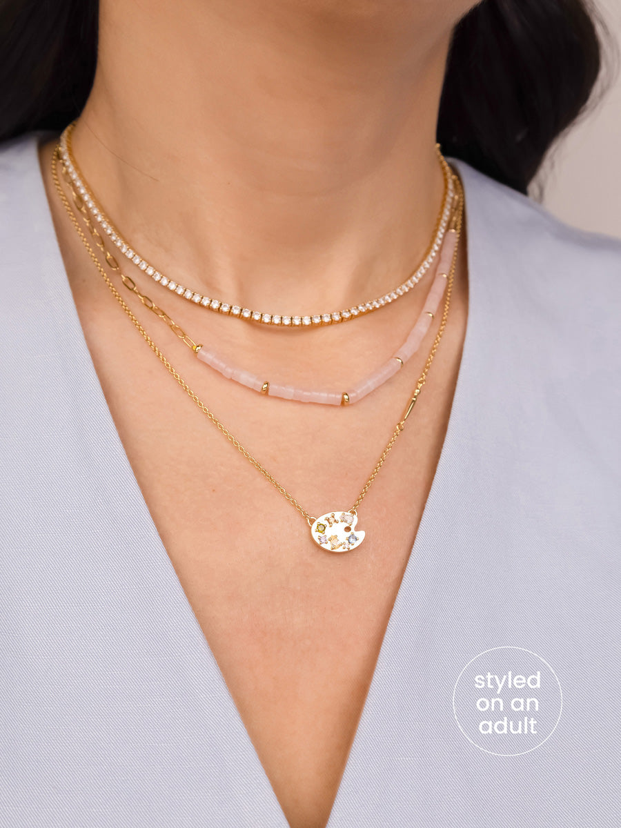 Art Palette Necklace | 5A Grade Cubic Zirconia | 14K Gold Plated Brass