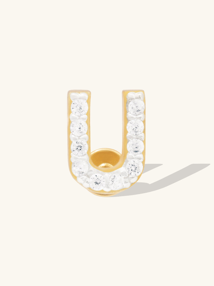 Alphabet Pave Flat Back Earring | 14K Gold Plated Brass