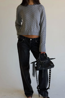 Varsity Cable Knit Sweater - Rain Cloud