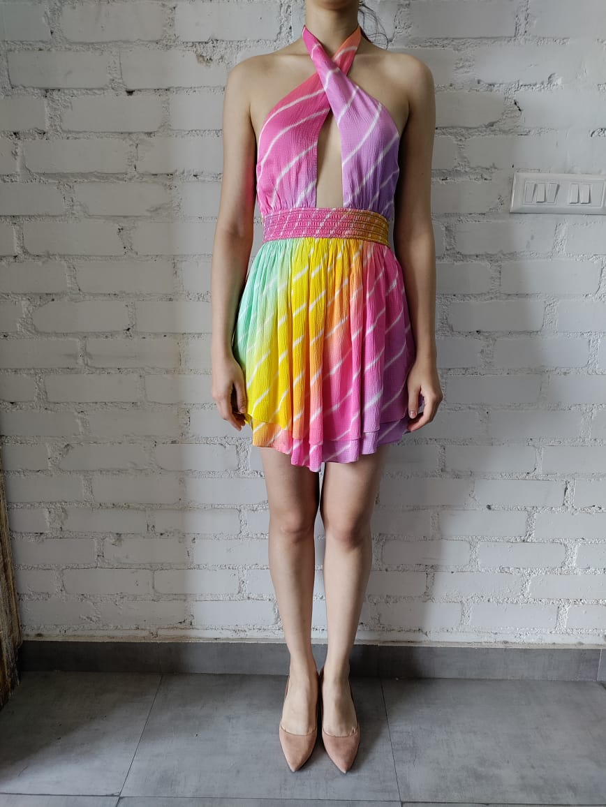 Evie Halterneck Short Dress | Rainbow