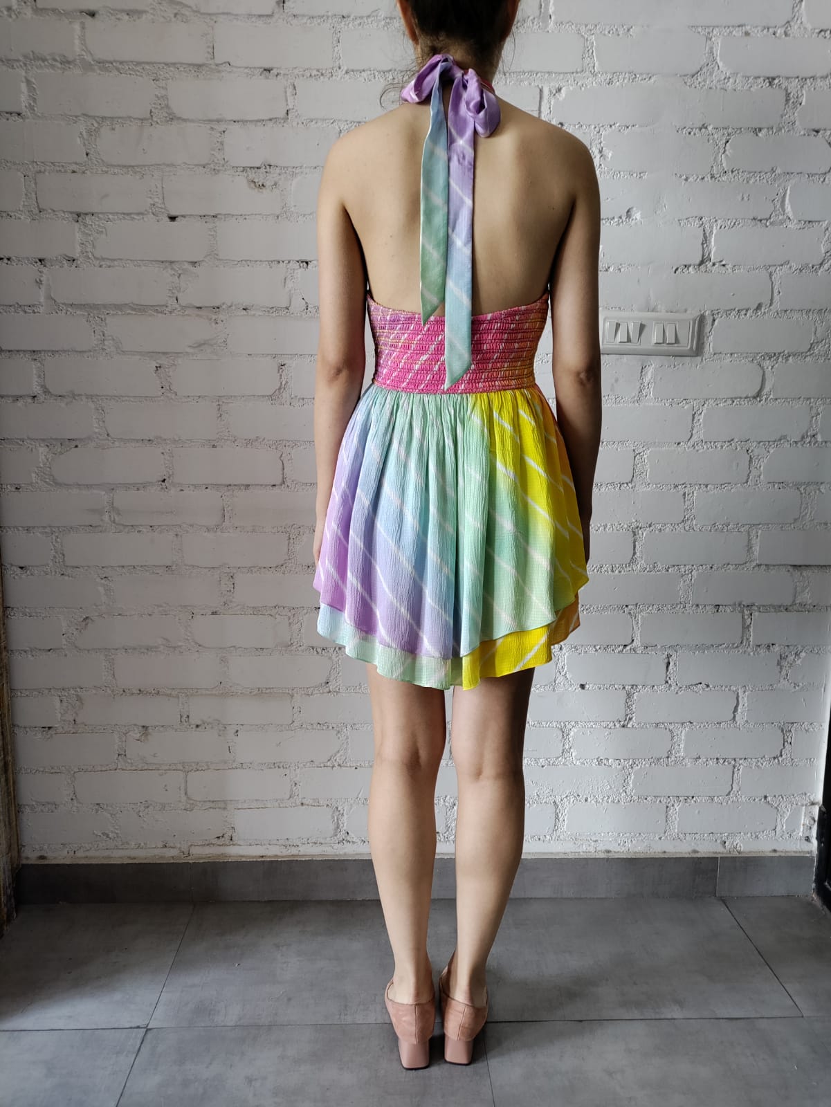 Evie Halterneck Short Dress | Rainbow