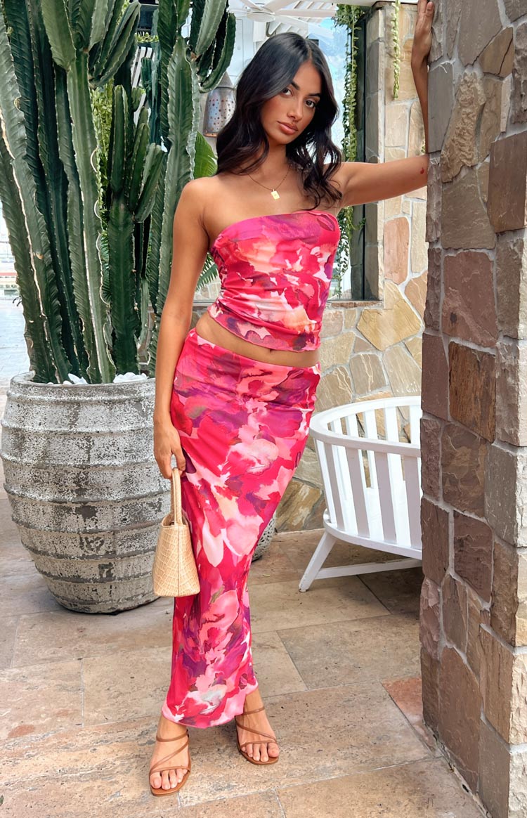 When in Rome Print Mesh Maxi Skirt | Pink