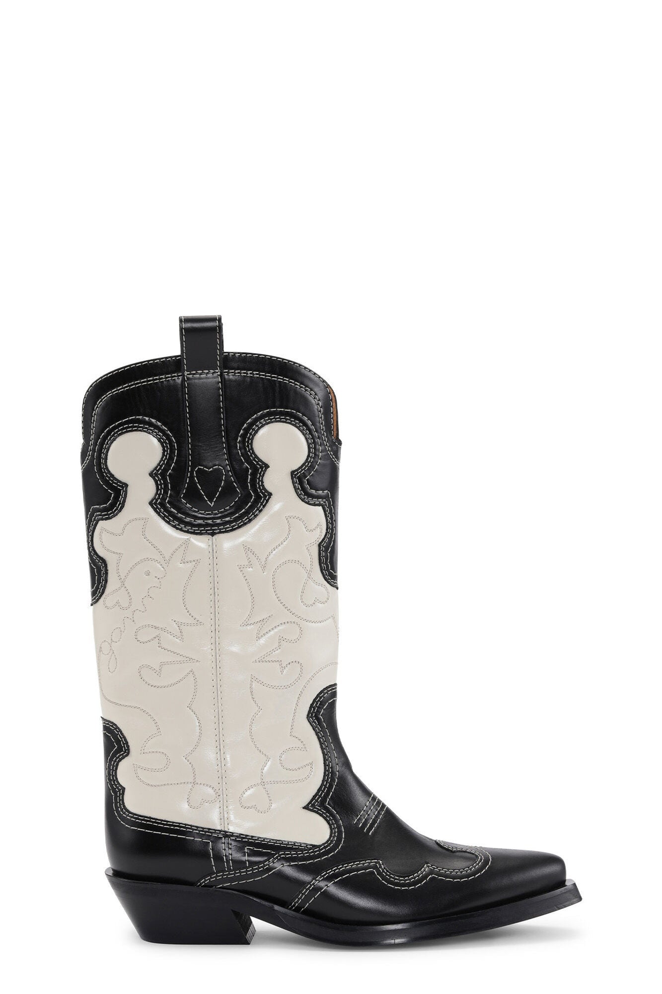 White Mid Shaft Embroidered Western Boots | Black/Egret