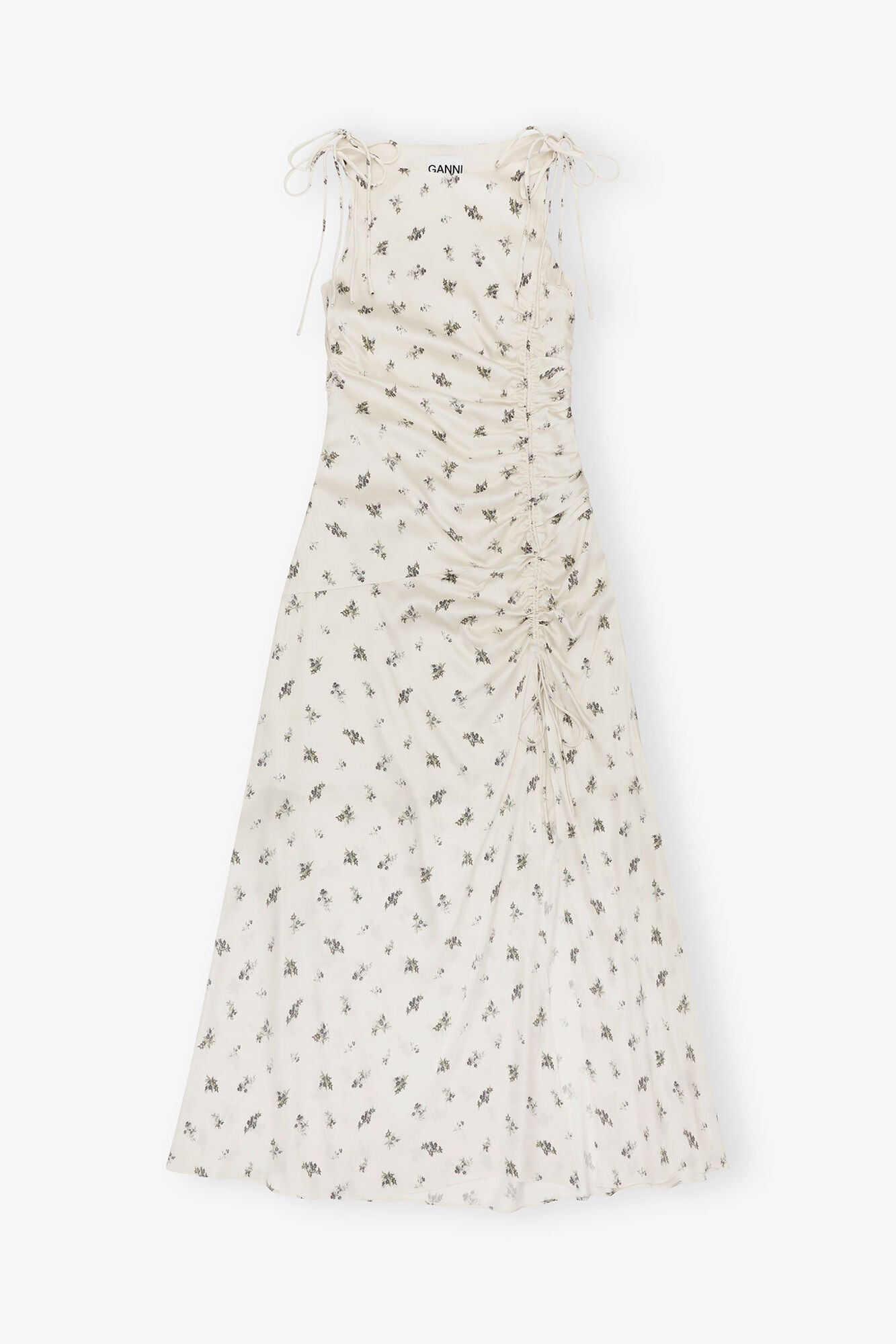 White Satin Gathered Dress | Egret