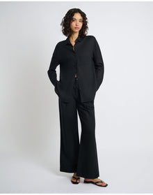 Women | Air Linen Pleated Trousers | Black
