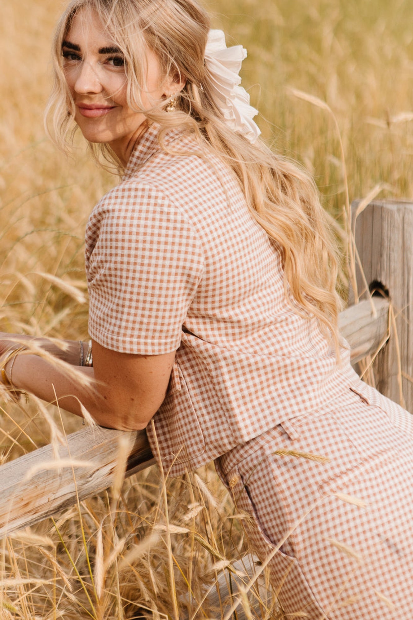 Women | Drew Blouse | Tan x Gingham