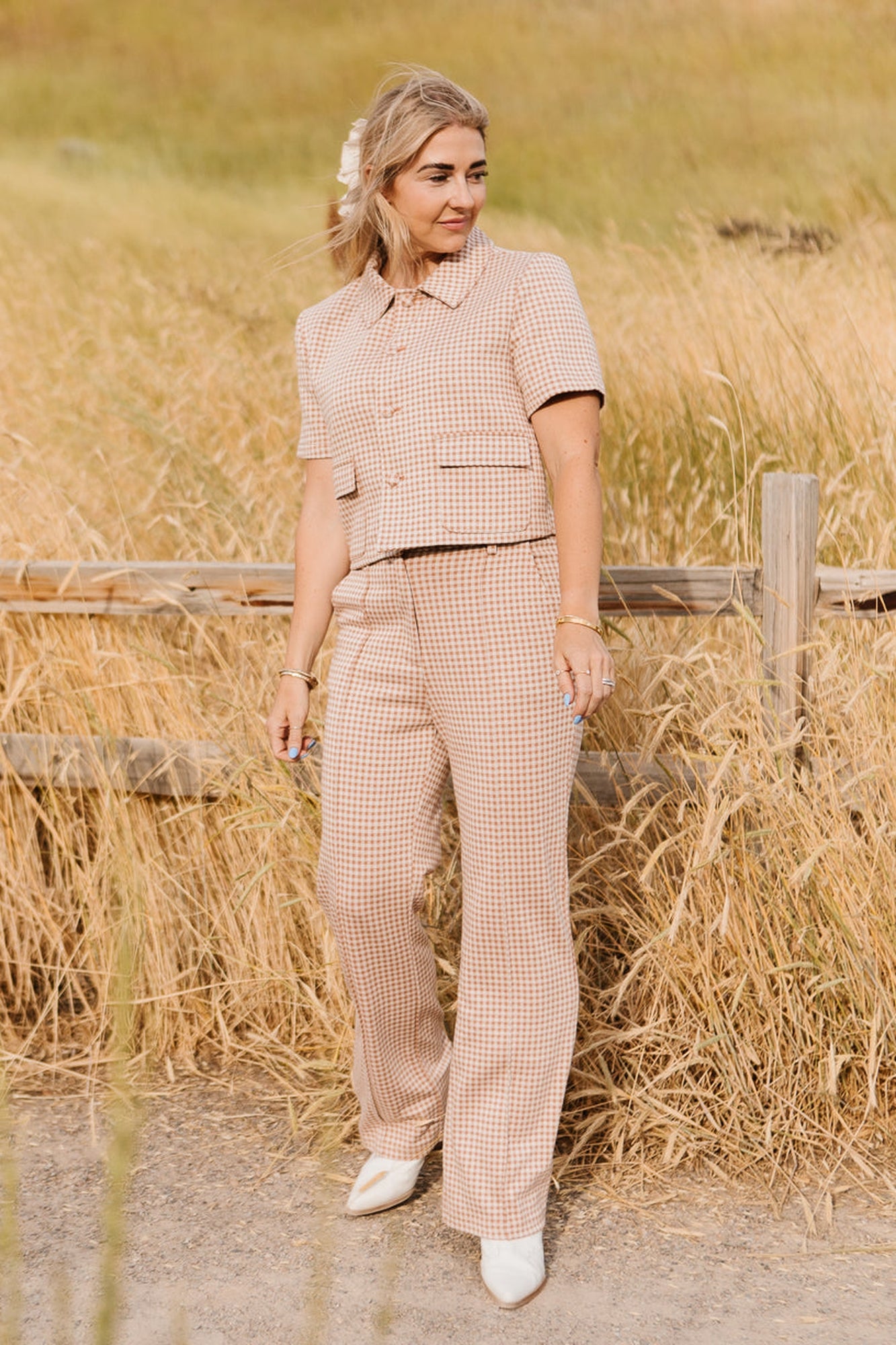 Women | Drew Blouse | Tan x Gingham