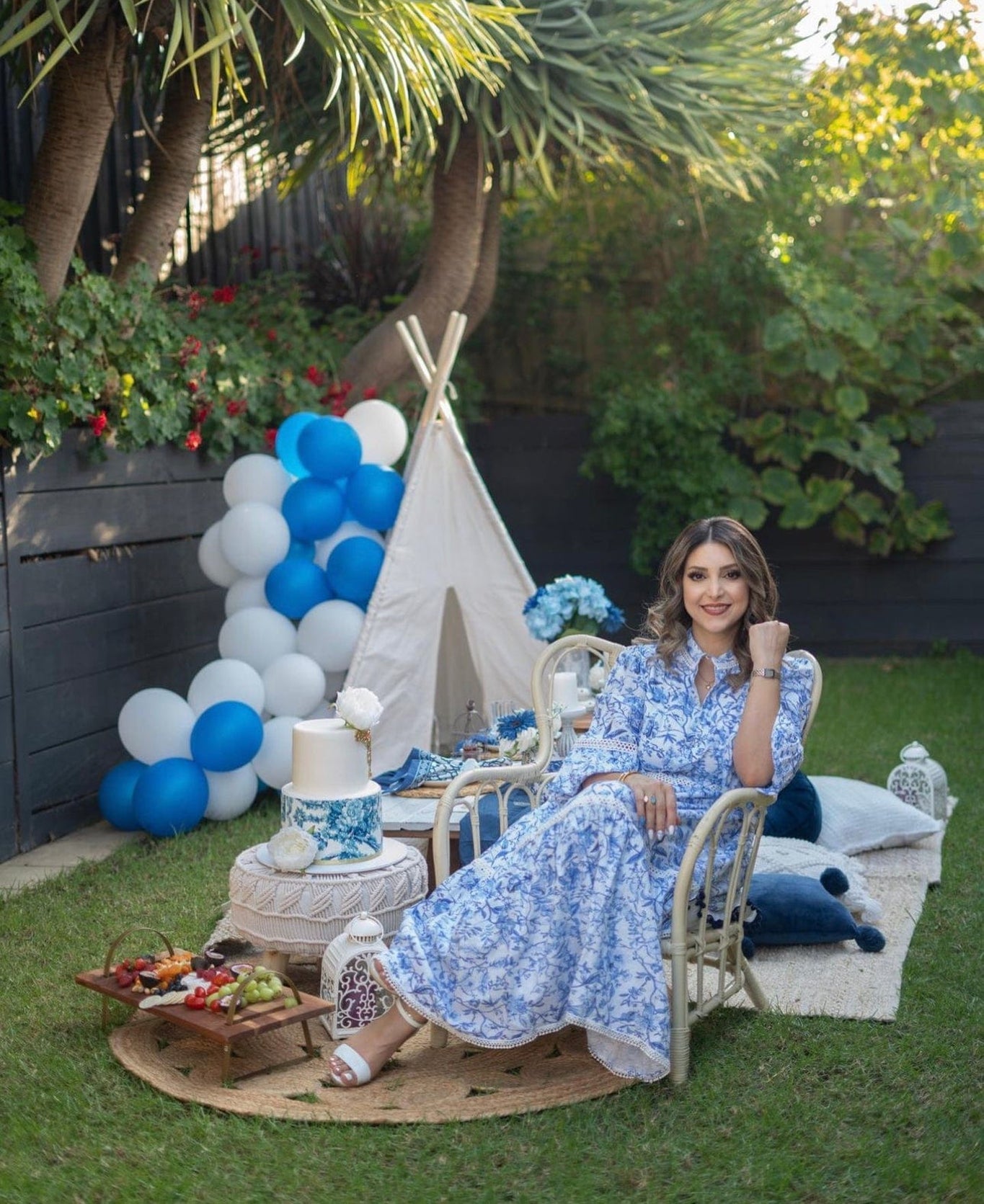 Women | Jaylin and Linen Mom Dress | Blue x White