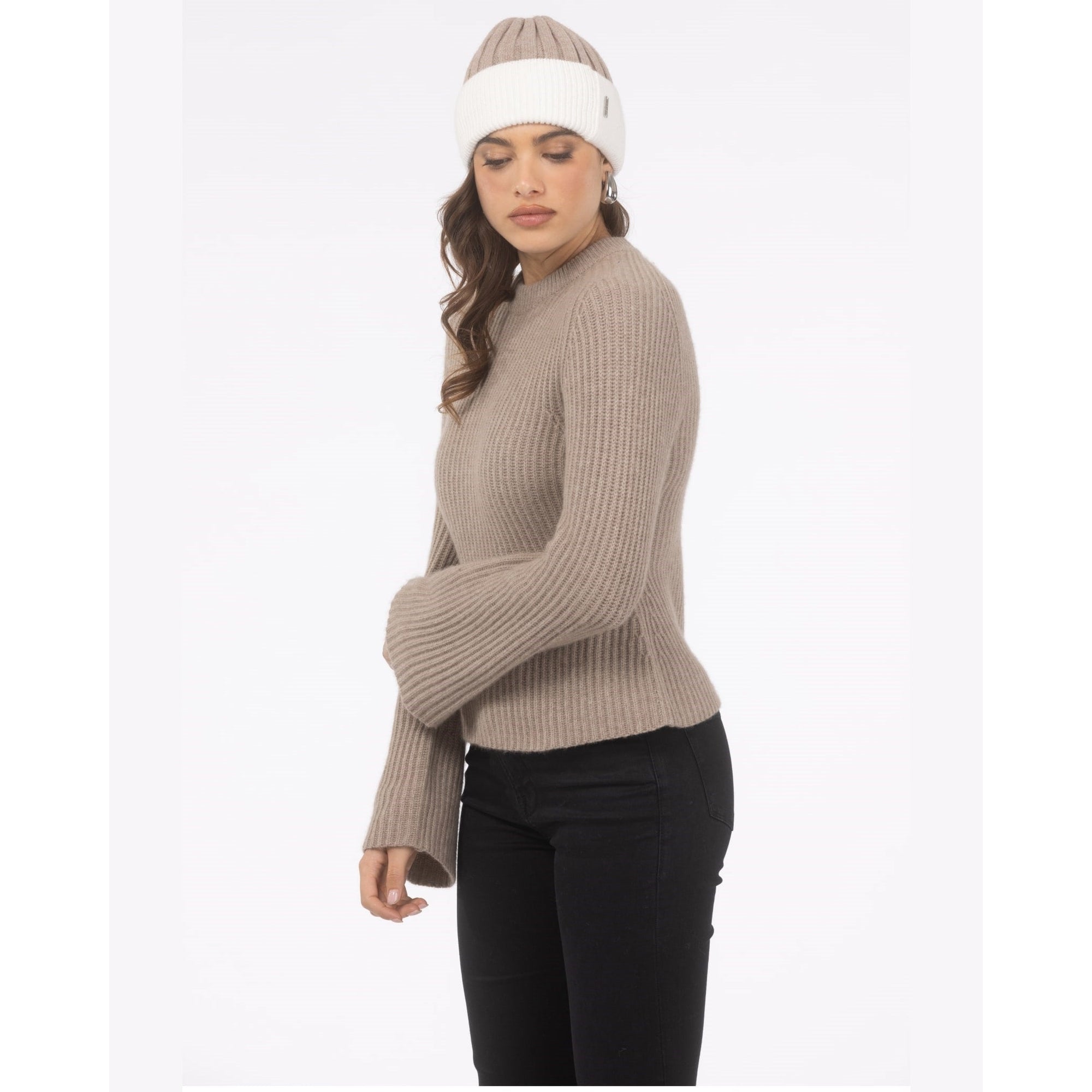 Women | Knit Hat | White/Taupe