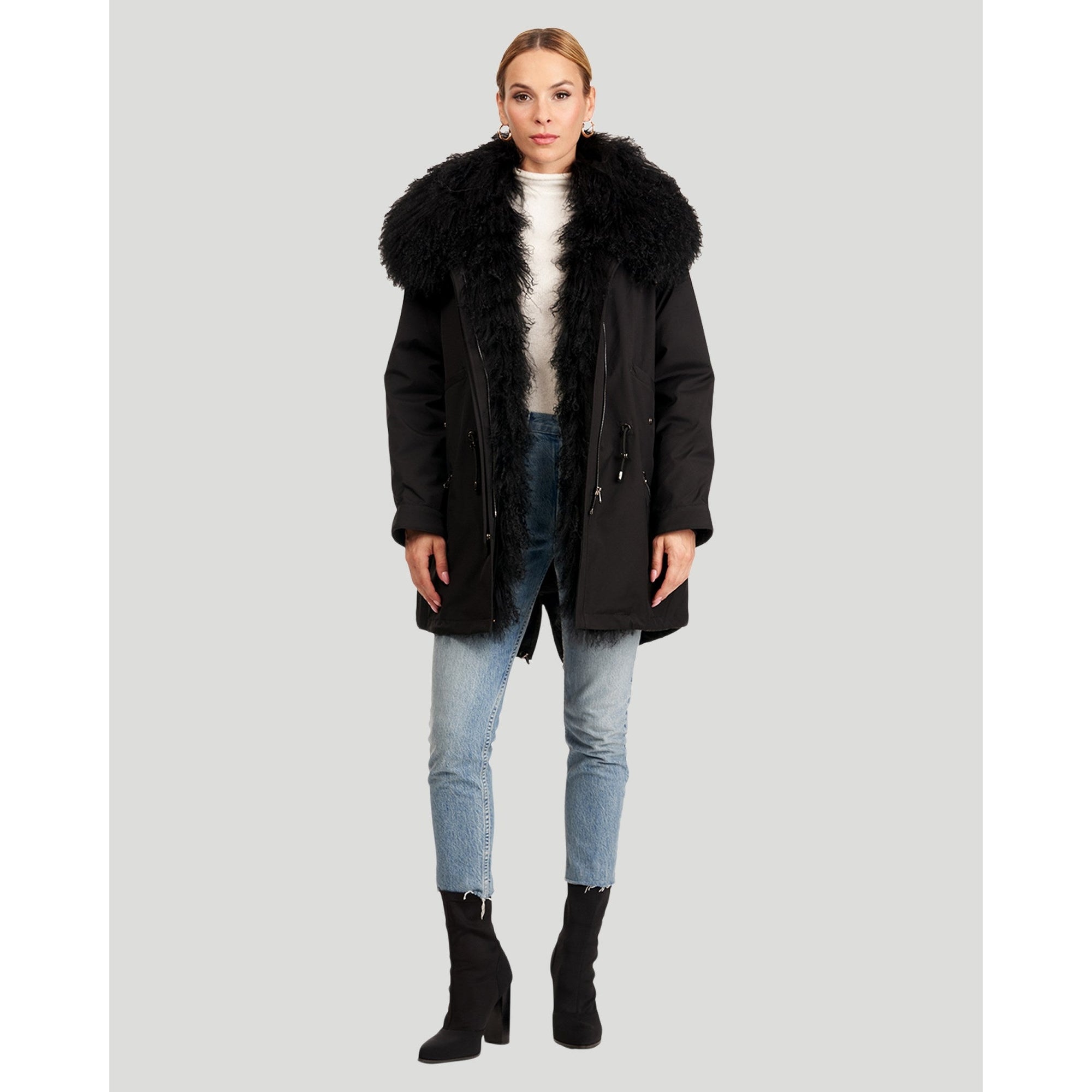 Women | Parka With Lamb Trim | Black/Black