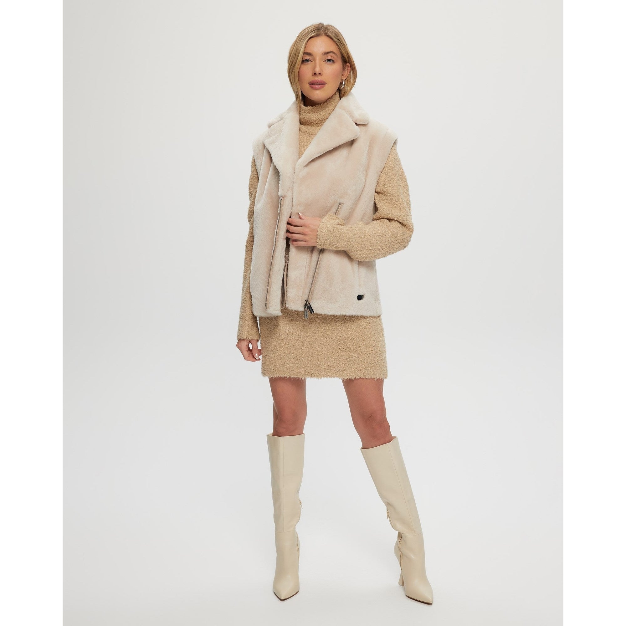 Women | Shearling Lamb Zip Vest | Beige