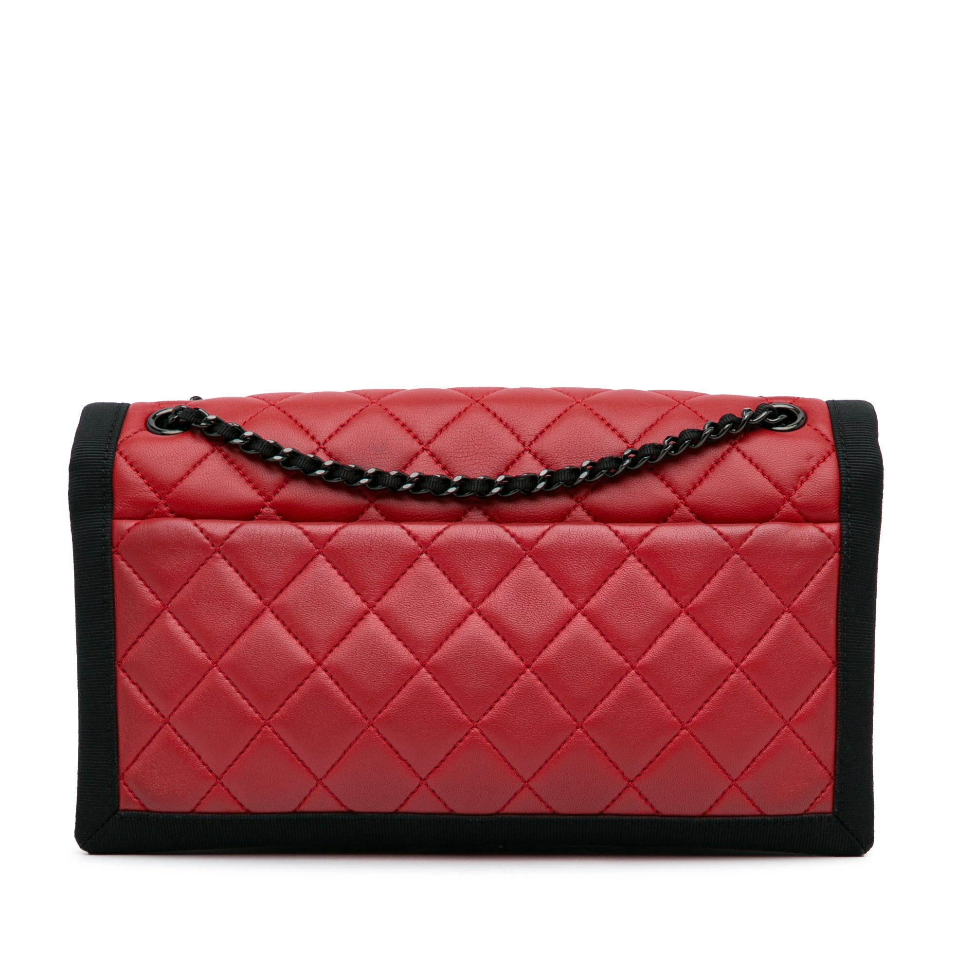 Chanel | Pre-Owned CC Grossgrain trim Lambskin Flap Shoulder Bag | Red