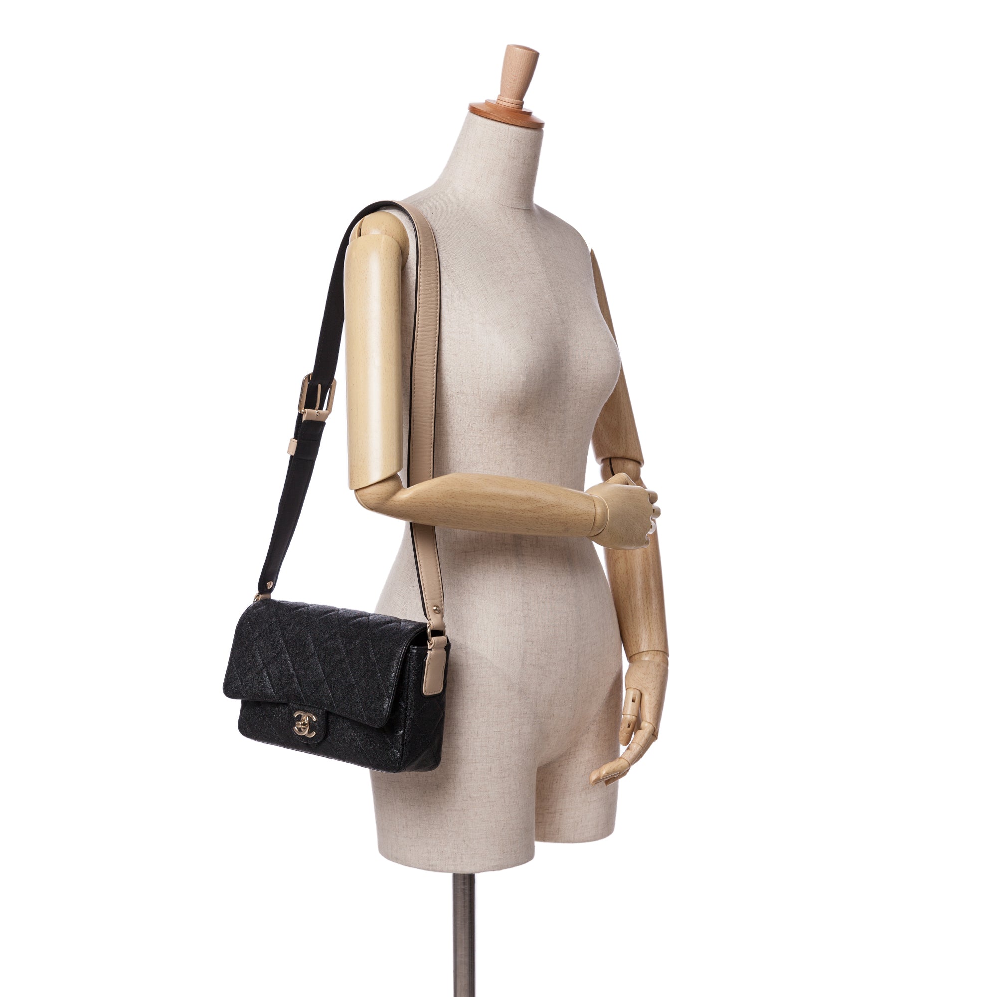 Chanel | Pre-Owned CC Bicolor Quilted Caviar Single Flap | Black