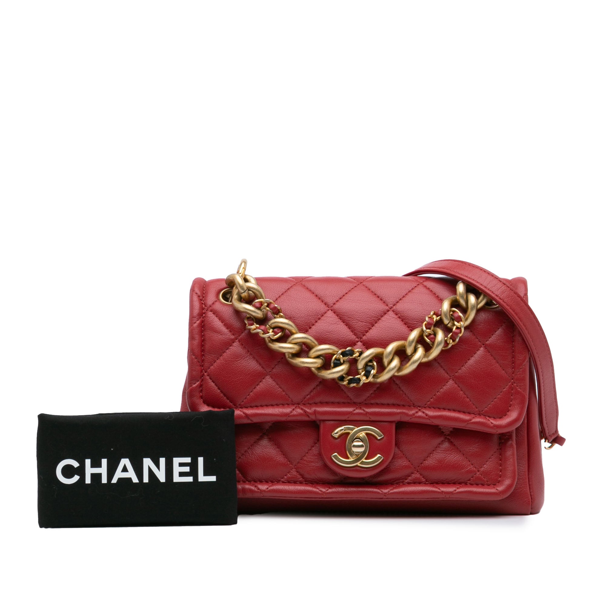 Chanel | Pre-Owned Small Quilted Lambskin Chain Link Flap | Red