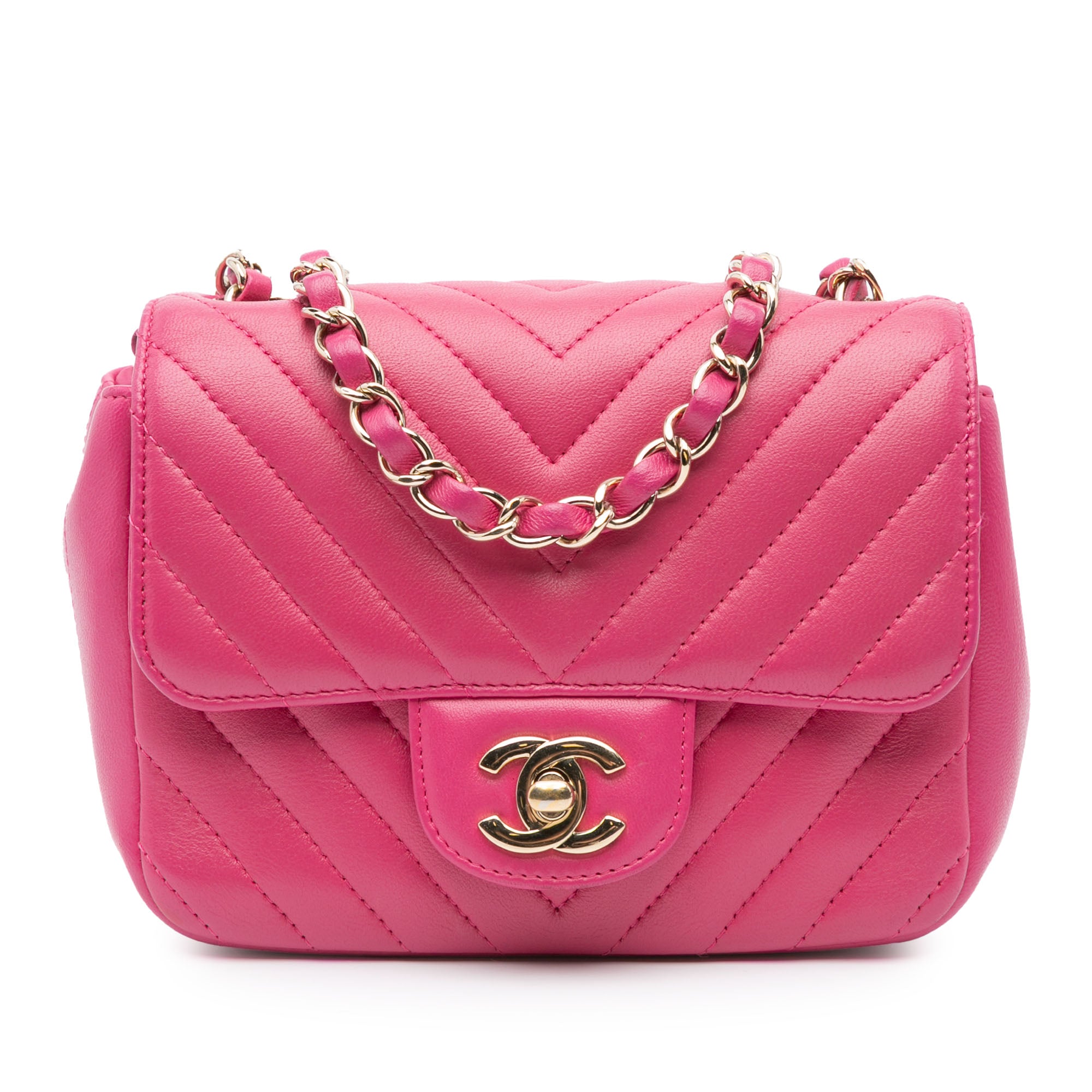 Chanel | Pre-Owned Mini Square Classic Chevron Lambskin Single Flap - I | Pink