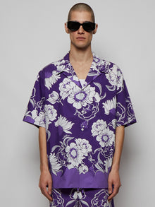 Men | VALENTINO | Marguerite Flower Print Short Sleeve Shirt | Lilac & White