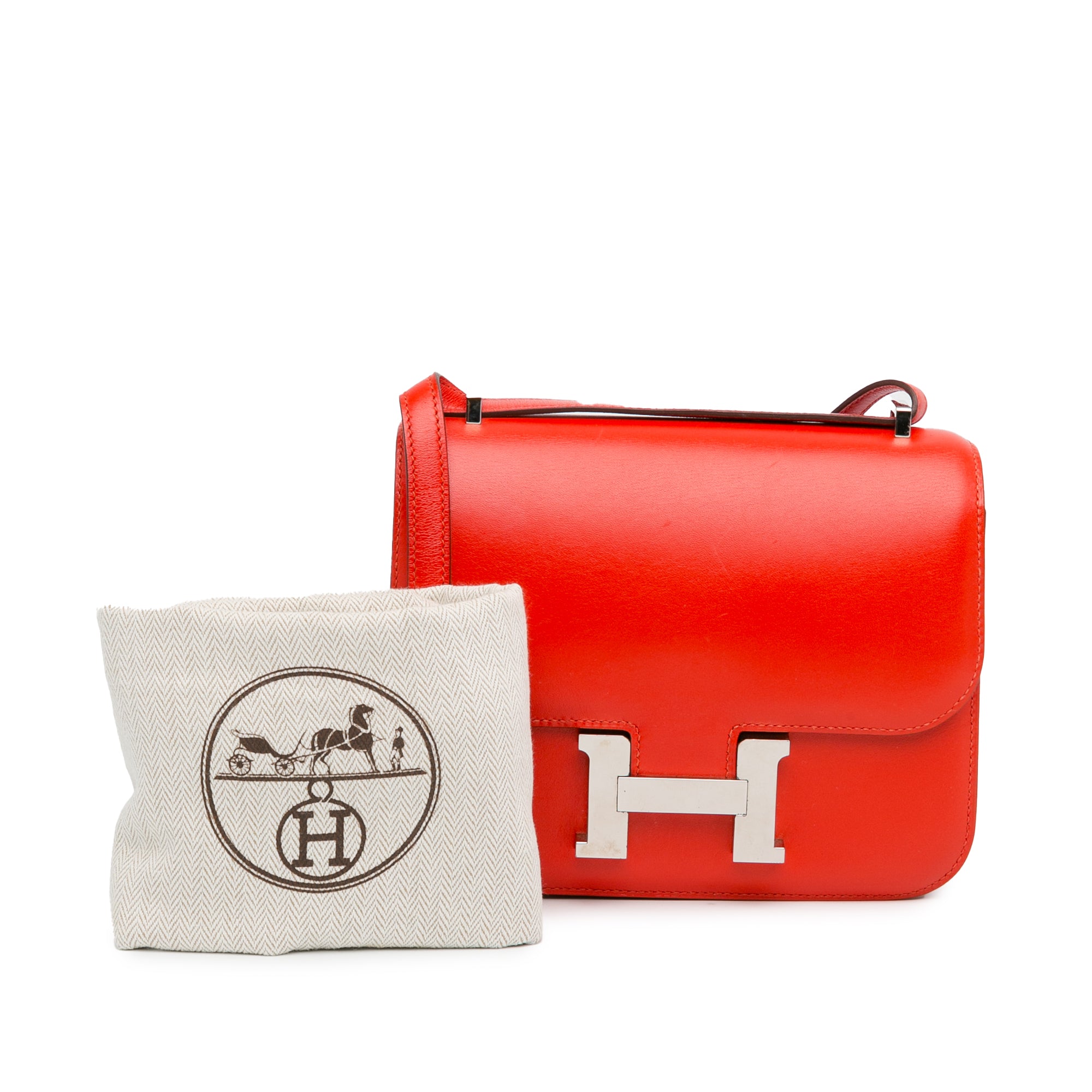 Hermes | Pre-Owned Mini Tadelakt Constance 18 with Golden Logo | Red