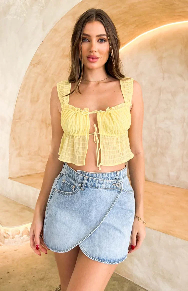 Alcmene Asymmetrical Wrap Mini Skirt | Denim