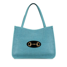 Gucci | Pre-Owned Medium Straw Horsebit 1955 Tote | Blue/Light Blue